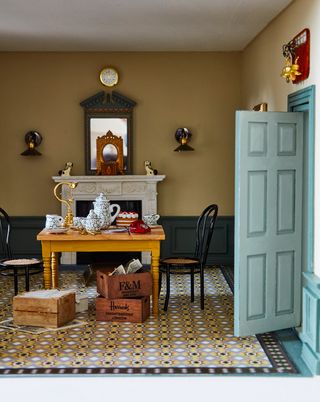 In the butler's pantry of this doll's house the walls are painted in Little Greene's ‘Travertine.  buttongroup  Buy a...